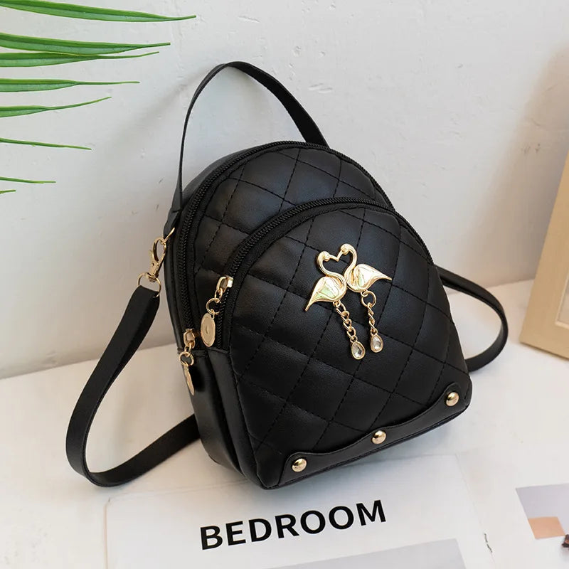 Embroidered Small Backpack PU Leather Women's Bag
