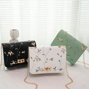 Embroidered Small Square Bag Retro Chain Shoulder Bag