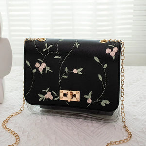 Embroidered Small Square Bag Retro Chain Shoulder Bag