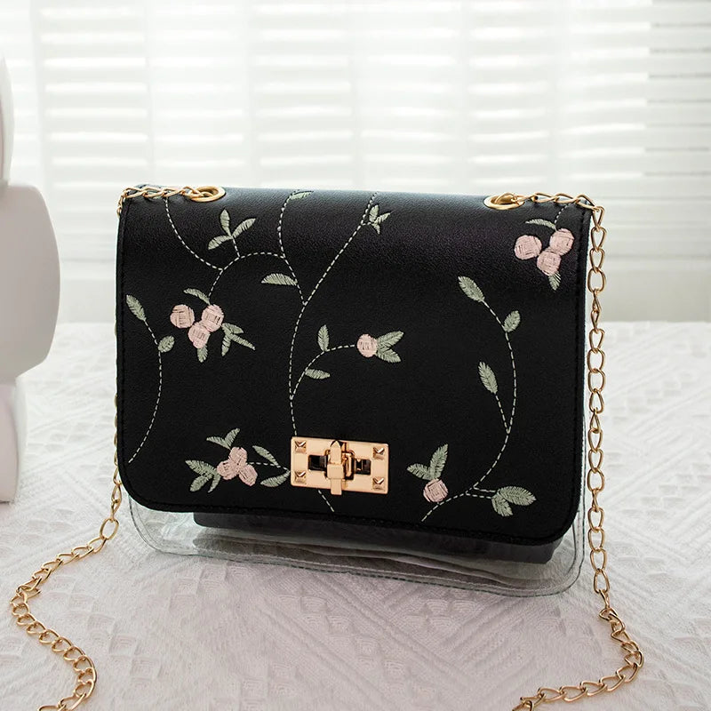 Embroidered Small Square Bag Retro Chain Shoulder Bag