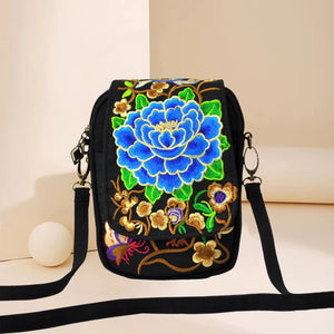 Embroidered Peony Pattern Shoulder Bag