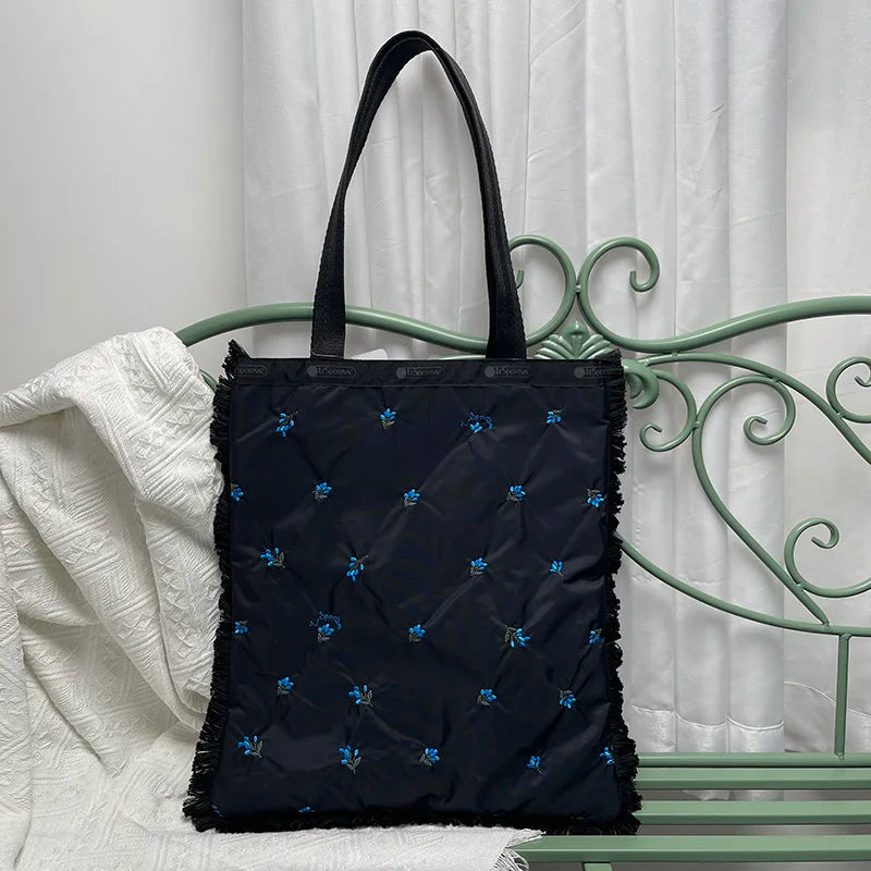 Embroidered Orchid Bag Casual Shoulder Handbag Tote Bag