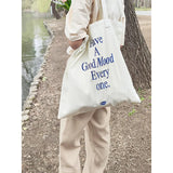 Embroidery Letter Women's Canvas Shoulder Bag Casual Girls Book Tote Handbags