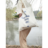 Embroidery Letter Women's Canvas Shoulder Bag Casual Girls Book Tote Handbags