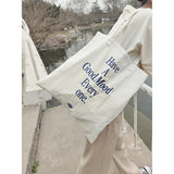 Embroidery Letter Women's Canvas Shoulder Bag Casual Girls Book Tote Handbags