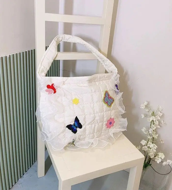 Butterfly Shoulder Bag Retro Flower Quilting Plaid Messenger Bag