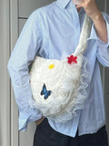 Butterfly Shoulder Bag Retro Flower Quilting Plaid Messenger Bag