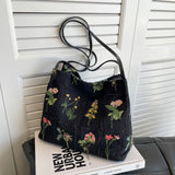 Large Flowers Tote Bag for Women Embroidery Canvas Purse Handbag
