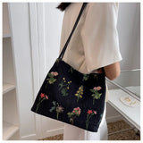 Large Flowers Tote Bag for Women Embroidery Canvas Purse Handbag