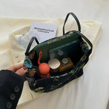 Large Flowers Tote Bag for Women Embroidery Canvas Purse Handbag