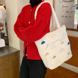 Embroidery Cloud Women's Plush Shoulder Bag Faux Lamb Wool Female Purse