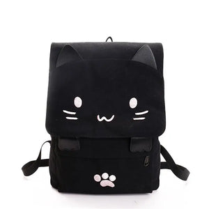 Embroidery Cartoon Backpack Cat Ear Schoolbag Teen Canvas School Backpack