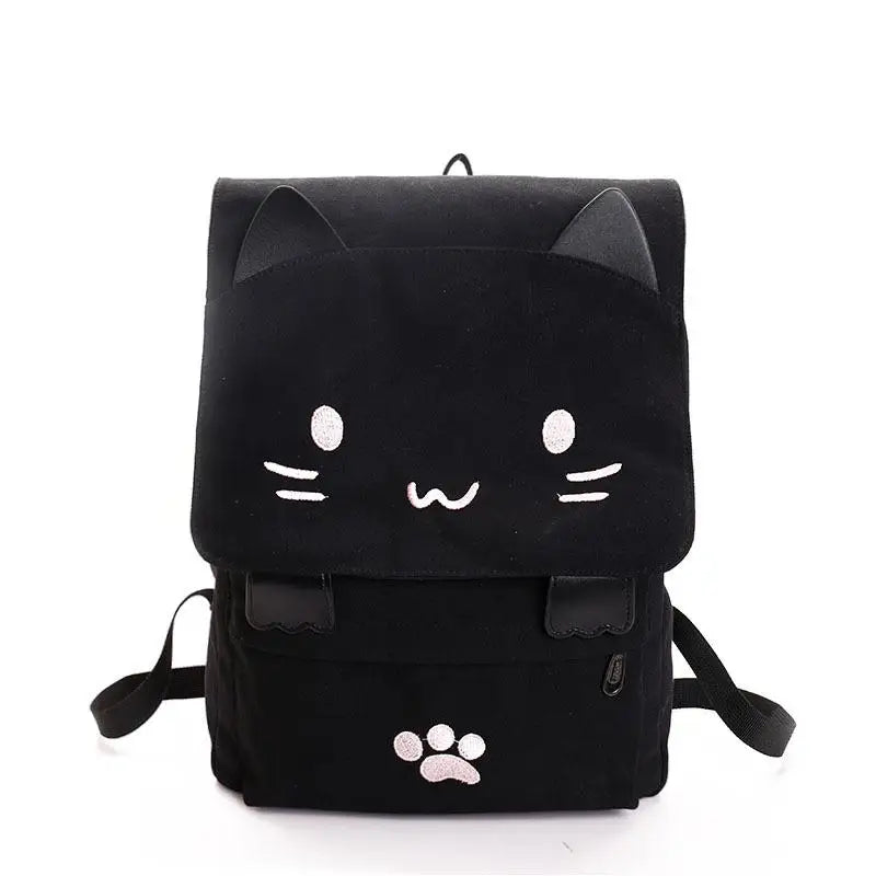 Embroidery Cartoon Backpack Cat Ear Schoolbag Teen Canvas School Backpack