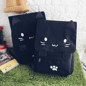 Embroidery Cartoon Backpack Cat Ear Schoolbag Teen Canvas School Backpack