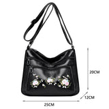 Embroidery Flower Pattern Crossbody Bag Women Shopping Shoulder Bags