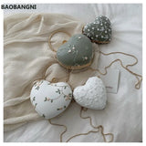Floral Heart Clutch Evening Bag Chain Shoulder Purse for Ladies