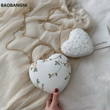 Floral Heart Clutch Evening Bag Chain Shoulder Purse for Ladies