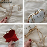 Floral Heart Clutch Evening Bag Chain Shoulder Purse for Ladies