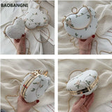 Floral Heart Clutch Evening Bag Chain Shoulder Purse for Ladies