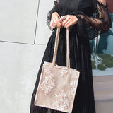 Embroidery Hollow Shoulder Bag Lace Mesh Tote Bag Ladies Handbags
