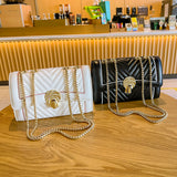 Quilted Embroidery Handbag Women PU Leather Messenger Chain Crossbody Bag