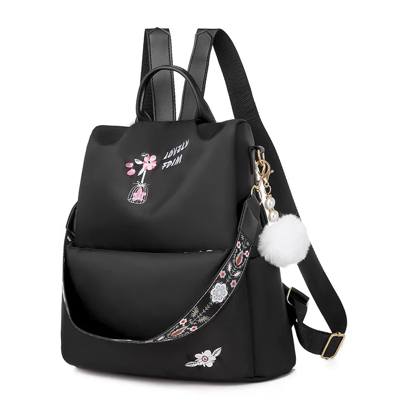 Anti-theft Backpack with Embroidery for Teen Girls