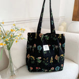 Embroidery Plants Women's Shoulder Bag Retro Flower Large Shopping Tote