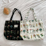 Embroidery Plants Women's Shoulder Bag Retro Flower Large Shopping Tote