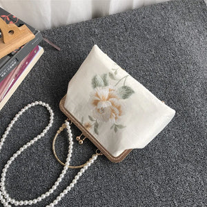 Embroidery Rose Flowers Beads Bag Women Shoulder Tote Handbags