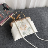 Embroidery Rose Flowers Beads Bag Women Shoulder Tote Handbags