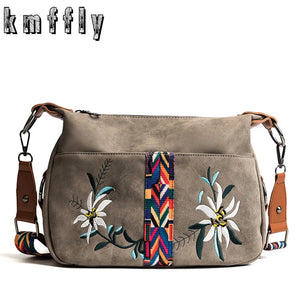 Vintage Embroidery Leather Hobo Shoulder Bag for Women
