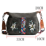 Vintage Embroidery Leather Hobo Shoulder Bag for Women
