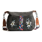 Vintage Embroidery Leather Hobo Shoulder Bag for Women