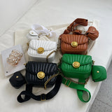 Embroidery Thick Chain Women's Handbag High PU Leather Shoulder Bag