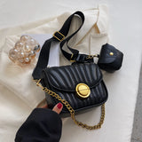 Embroidery Thick Chain Women's Handbag High PU Leather Shoulder Bag