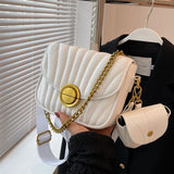 Embroidery Thick Chain Women's Handbag High PU Leather Shoulder Bag