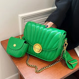 Embroidery Thick Chain Women's Handbag High PU Leather Shoulder Bag