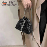 Embroidery Thread PU Small Handbags Women Chain Bucket Clutch Purse Shoulder Bag