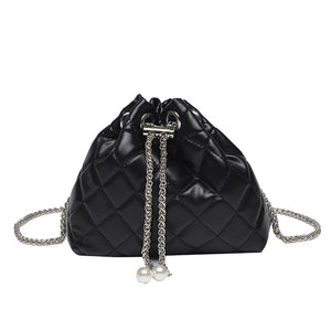 Embroidery Thread PU Small Handbags Women Chain Bucket Clutch Purse Shoulder Bag