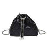 Embroidery Thread PU Small Handbags Women Chain Bucket Clutch Purse Shoulder Bag