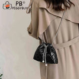 Embroidery Thread PU Small Handbags Women Chain Bucket Clutch Purse Shoulder Bag