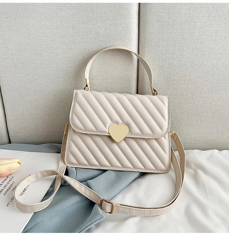 Embroidery Thread Quilted Crossbody Bag PU Leather Tote Retro Shoulder Handbag