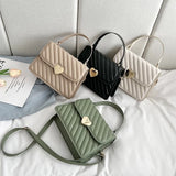 Quilted Crossbody Bag Embroidered Thread PU Leather Tote Green Khaki