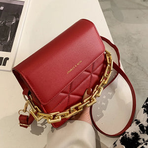 Small PU Leather Crossbody Bag Thick Chains Handbag Female Messenger Bag