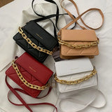Small PU Leather Crossbody Bag Thick Chains Handbag Female Messenger Bag