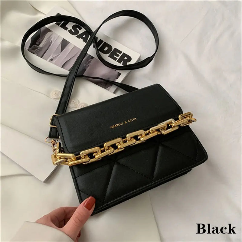 Small PU Leather Crossbody Bag Thick Chains Handbag Female Messenger Bag