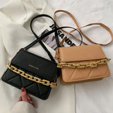 Small PU Leather Crossbody Bag Thick Chains Handbag Female Messenger Bag