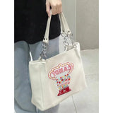 Japanese Embroidery Tote Bag Large Canvas Shopper Handbag