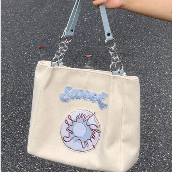 Japanese Embroidery Tote Bag Large Canvas Shopper Handbag