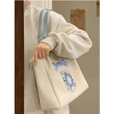 Japanese Embroidery Tote Bag Large Canvas Shopper Handbag